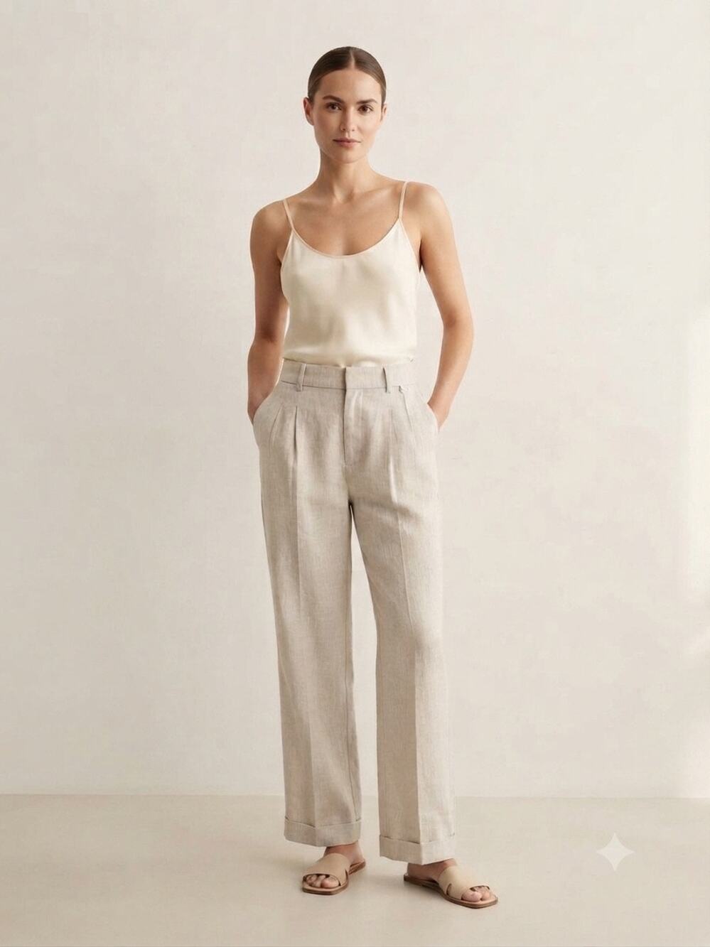 New $147 Caara beige linen pants sz 8